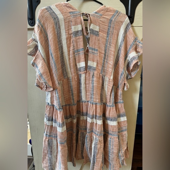 Lulus Dusty Orange Oversized Mini Tiered Dress babydoll plaid - Picture 2 of 2